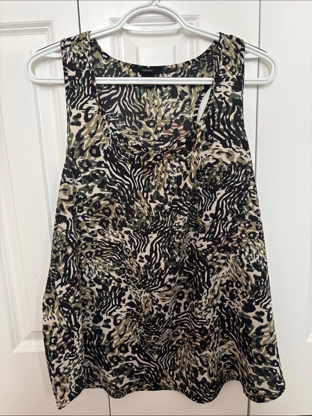 Forever 21 Olive and Black Animal Print Tank Large